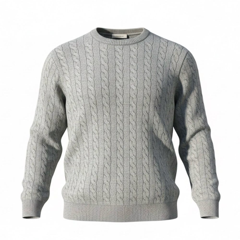 Men's Cable Knit Crewneck Sweater - Light Gray